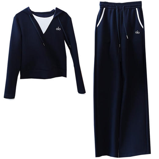 YM 8131时尚休闲套装洋气宽松假两件连帽撞色减龄两件套 商品图4