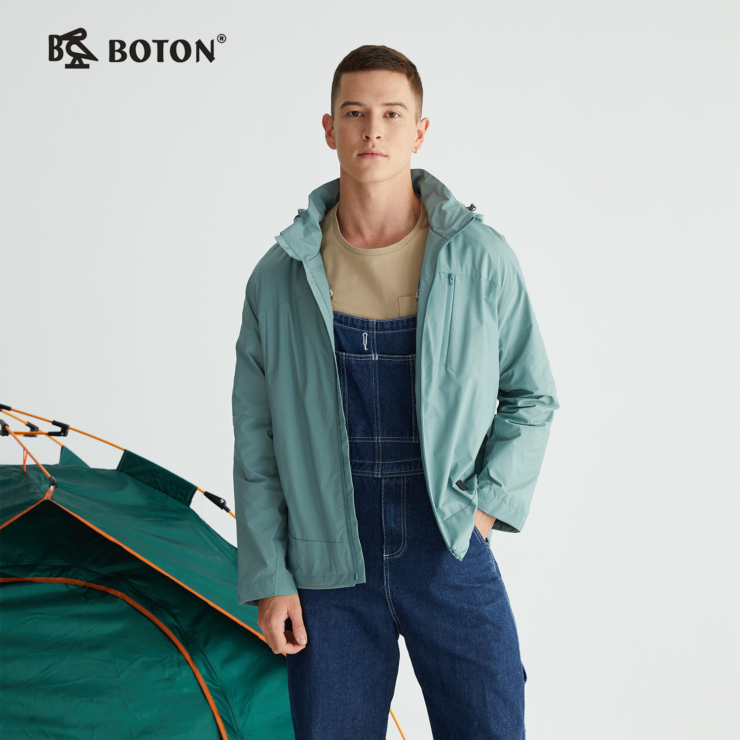 波顿男士春秋季休闲运动拉链夹克外套浅绿色立领跑步服MJ953122