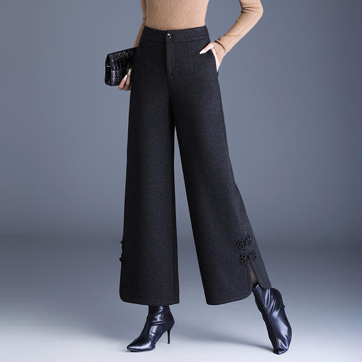 CY-6602-Y中式盘扣毛呢阔腿裤厚款保暖直筒裤秋冬季新款女装长裤 商品图0