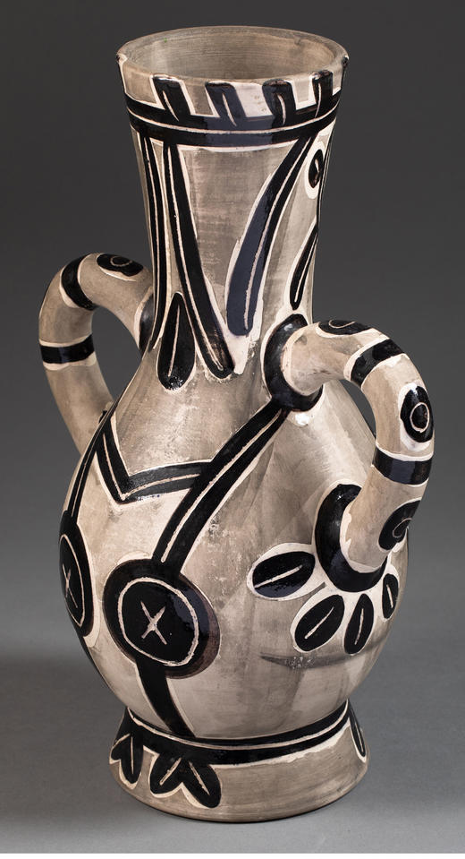 独角鹿西洋古董 1952年代西班牙艺术家与法国工坊合作出品限量人面双耳执壶 商品图2