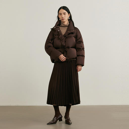 NEELLY纳俪商场同款冬新款荷叶边立领短款连帽外套女白鸭绒羽绒服N25104L04592 商品图2