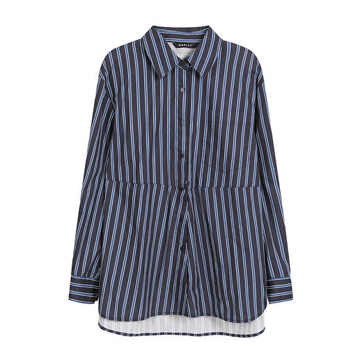 NEELLY纳俪商场同款冬季新款简约廓形条纹衬衫女复古百搭外套N25101B01010 商品图3