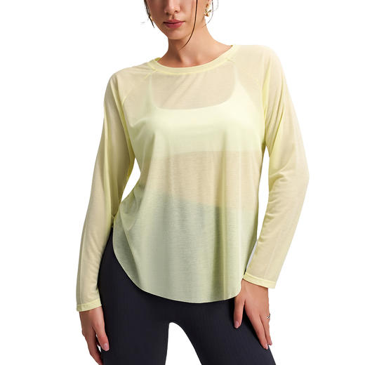 跃牌【安琪拉系列】竹节纱瑜伽罩衫女长袖圆领运动上衣宽松显瘦健身休闲速干罩衫CX-5018 商品图4