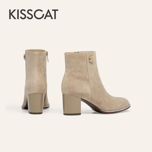 【云粉节】BF楼KISSCAT接吻猫25冬新优雅粗跟靴复古真皮弹力靴瘦瘦靴时装靴女KA65718-12吊牌价1599活动价899 商品图2