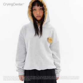 CryingCenter 可爱小鹿毛毛绒绒花灰色袋帽短版显瘦卫衣 哭喊中心