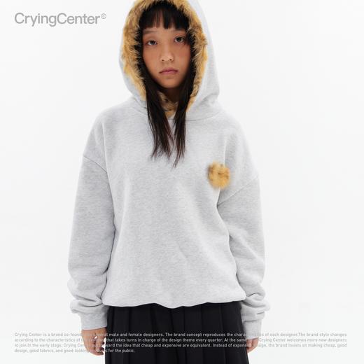 CryingCenter 可爱小鹿毛毛绒绒花灰色袋帽短版显瘦卫衣 哭喊中心 商品图0