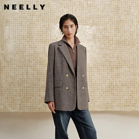 NEELLY纳俪商场同款冬季新款复古粗花呢西装外套女优雅实穿上衣N25102W01037