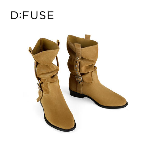 Dfuse迪芙斯2025冬季新款大地色中筒靴奢潮可调节堆堆西部靴女DFD4116040 商品图11