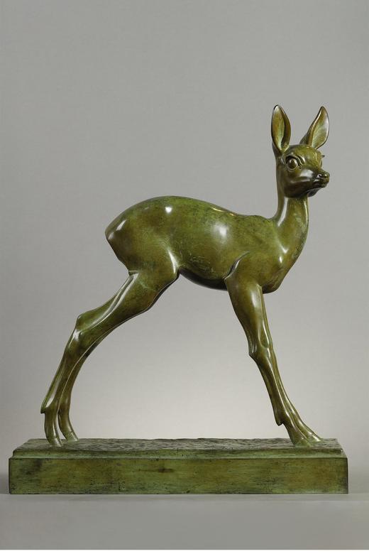 【已售】独角鹿西洋古董 20世纪比利时雕塑家r签名创作「小鹿」主题青铜雕塑 商品图0