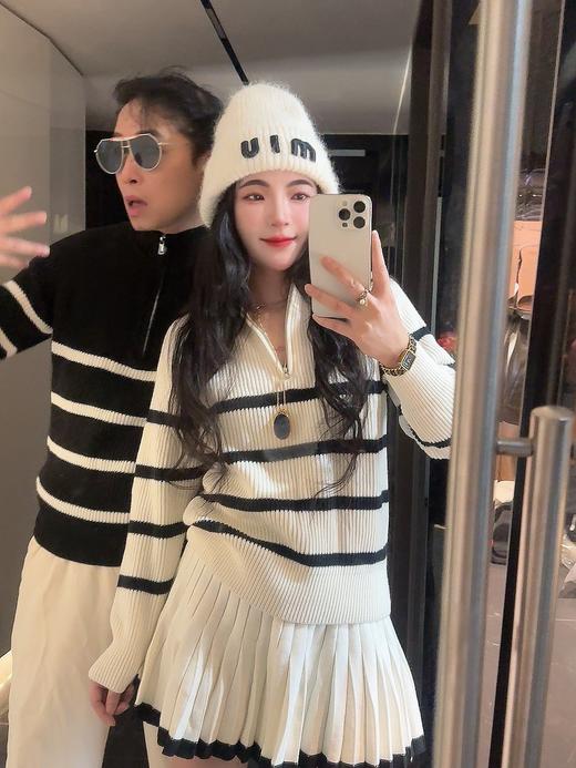 森ma 条纹百搭半拉链翻领条纹衫针织毛衣（波哥Ｍ。蕾姐Ｓ） 商品图1