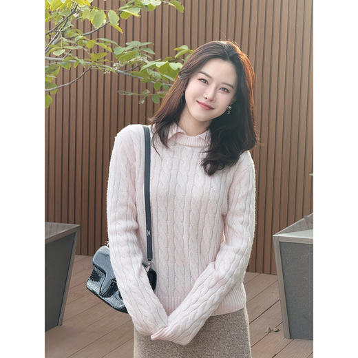 DUO智仙生 少女老钱风柔雾粉网球羊毛毛衣 商品图1