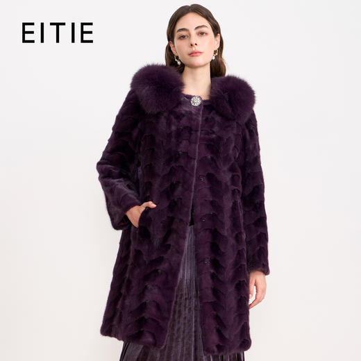 EITIE爱特爱精致奢华高级感狐狸毛领紫色水貂毛皮草2025冬季新款D2593905X 商品图0