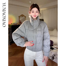 余潇潇【璀璨银河】精致亮丝混纺高温烫钻填充90鸭绒立领短款羽绒服