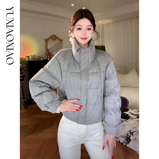 余潇潇【璀璨银河】精致亮丝混纺高温烫钻填充90鸭绒立领短款羽绒服 商品图0