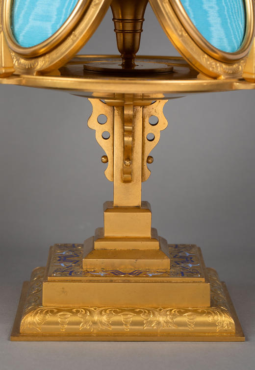 独角鹿西洋古董 19世纪末法国出品铜鎏金镶嵌珐琅彩绘装饰蓝色相框花瓶 商品图4