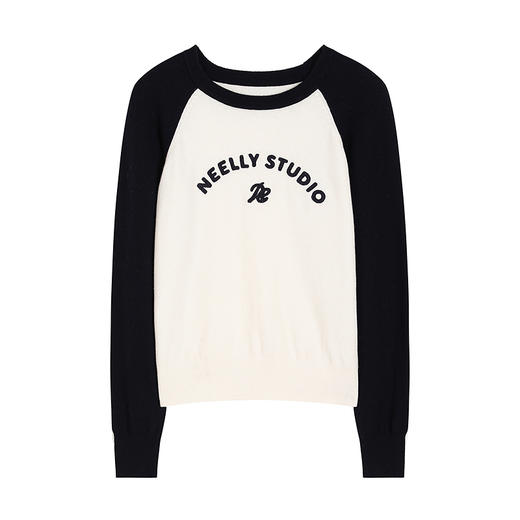 NEELLY纳俪商场同款冬季新款时尚字母插肩袖针织衫女撞色复古上衣N25101A01003 商品图3