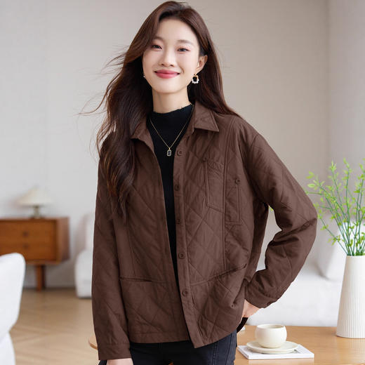小香风菱格夹棉外套，短款中老年妈妈轻薄洋气上衣潮HR-WXN8682 商品图3