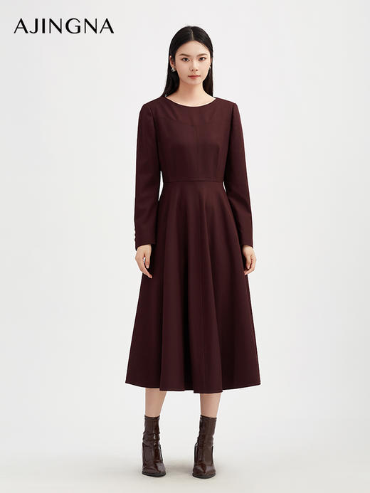 【商场同款】阿菁娜秋季新款船型领连衣裙大圆摆设计通勤日常两穿气质温柔风A30Q112008 商品图1