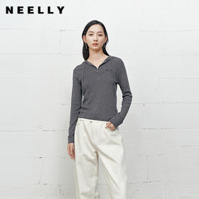 NEELLY纳俪商场同款冬季新款时尚简约针织衫女亲肤休闲连帽上衣N25101A01008