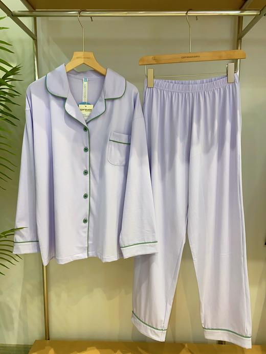 松植屋春秋女款莱卡棉简约纯色长袖睡衣套装可外穿家居服 商品图3