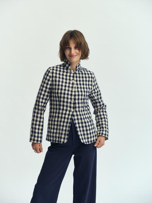 JAI 25AW 藏青与白市松格纹羊毛游历者夹克 商品图1