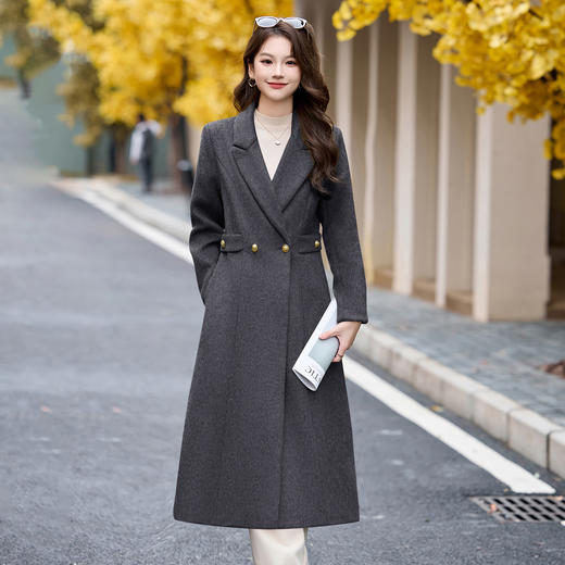 HR HBLJRA1217通勤风呢子大衣修身戗驳领西装风格毛呢外套 商品图3