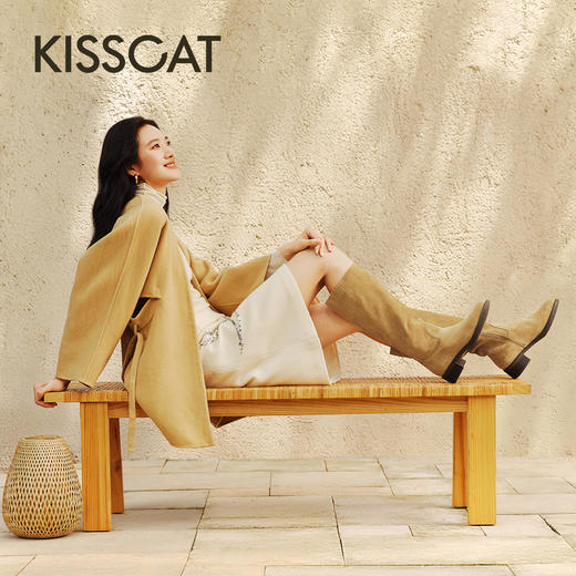 【云粉节】BF楼KISSCAT接吻猫[布达佩斯]25秋棕色长筒美拉德风骑士西部牛仔靴女KA65701-55吊牌价2399活动价1299 商品图1
