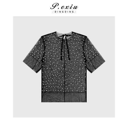 03-4潘依绣丁丁宠粉PanYiXiu/潘依绣【人鱼泪】柔光莹润网纱钉珠高级感打底T恤 W-63361 商品图2