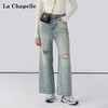 会员福利【高阶感+小个子天菜】拉夏贝尔/La Chapelle美式复古破洞牛仔裤女时尚设计感水洗直筒九分裤 商品缩略图4