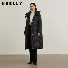 NEELLY纳俪商场同款冬季新款保暖收腰长款连帽外套女白鸭绒羽绒服N25104L04593