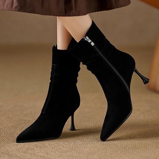 【预售5天】法式高级感小短靴，高跟尖头细跟褶皱中筒瘦瘦靴QS&765 商品图1