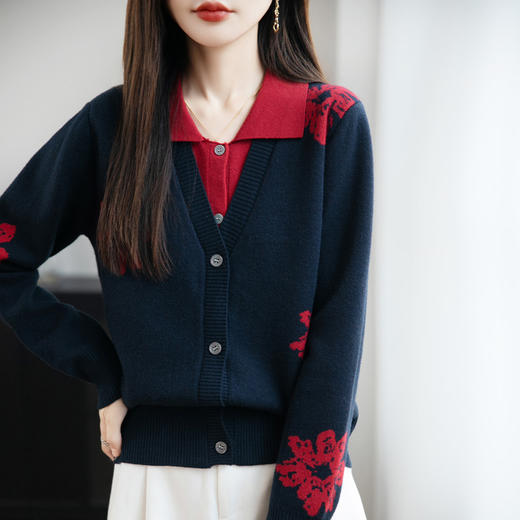 丁摩 设计感提花假两件针织衫女秋冬新款时尚宽松显瘦休闲上衣5ZF-262 商品图1