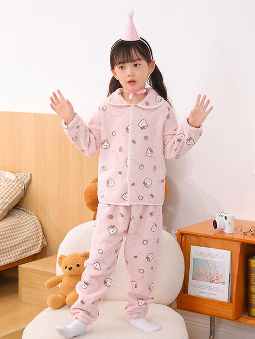 儿童雪呢绒开衫翻领家居服套装 S1065 100% 商品图3