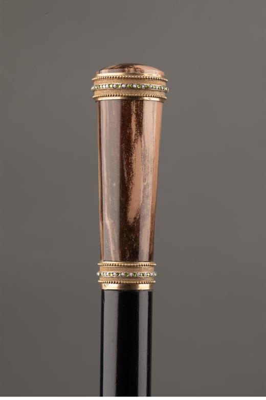 独角鹿西洋古董 1880-1910年代欧洲出品铜鎏金镶嵌珍珠及橄榄石杖柄硬木绅士手杖 商品图3