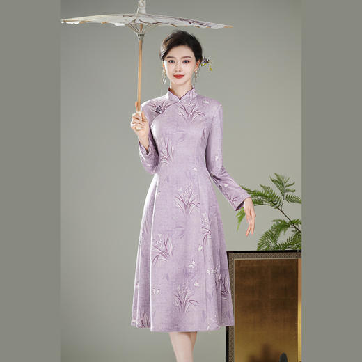 【紫仙】麂皮绒复古长袖，新中式国风旗袍连衣裙XGT-Q25121 商品图0