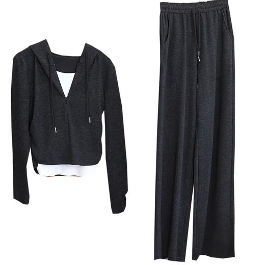 YM 8128休闲运动套装撞色假两件上衣时尚阔腿裤两件套 商品图4