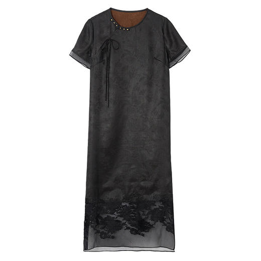 2025夏装新款香云纱气质连衣裙提花重工刺绣短袖裙子女 商品图4