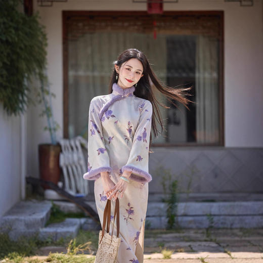 SKY 35829针织加绒长款倒大袖旗袍时尚改良新中式旗袍 商品图1