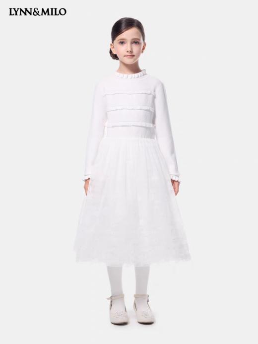 【春上新】8楼LYNN&MILO琳麦罗 亲子女童2025春秋新款白色花朵网纱裙长袖连衣裙 公主裙 商品图1