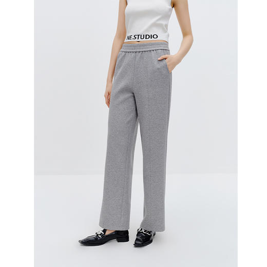 NEELLY纳俪商场同款冬季新款灰色直筒休闲裤女宽松运动风灰色长裤N25104H04502 商品图1