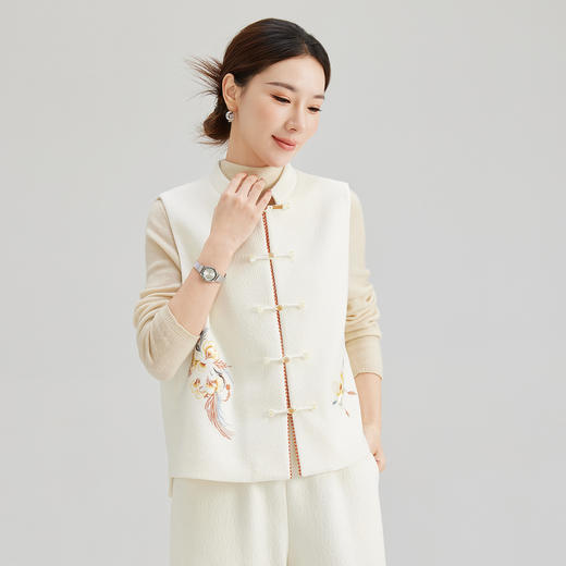 SM 1219传统立领羊毛马甲新中式盘扣改良绣花马甲上衣气质 商品图3