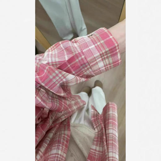 新品上市法式粉色格子长袖衬衫外套女春秋2025衬衣高级感上衣内搭外穿慵懒风衬衫 商品图3