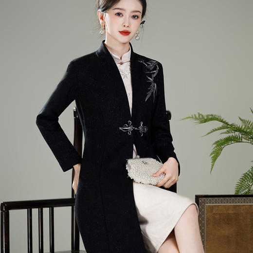 【夜竹】新中式国风刺绣花，中长款旗袍大衣风衣外套XGT-T25137 商品图3