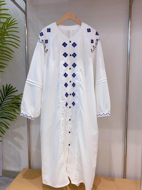 松植屋《璃陌》双层纱民族风长袖睡裙蓝调刺绣满满民族风