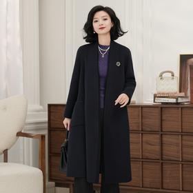 西子/时代名媛羊绒羊毛双面呢轻奢藏青色大衣/DYBH2063