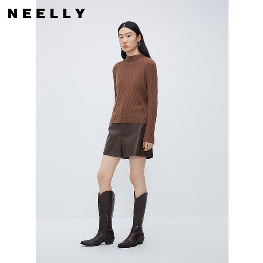 NEELLY纳俪商场同款冬新款复古半高领羊绒衫女美拉德100%山羊绒N25104A04548 商品图0