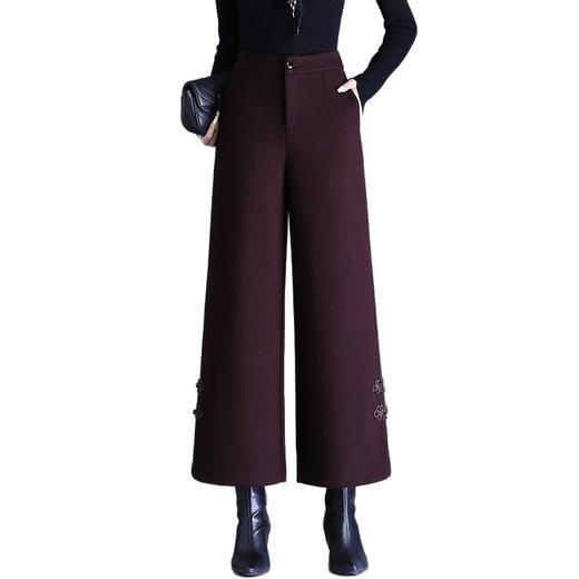 CY-6602-Y中式盘扣毛呢阔腿裤厚款保暖直筒裤秋冬季新款女装长裤 商品图4