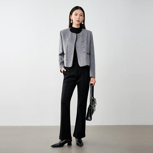 NEELLY纳俪商场同款冬新款小香风灰色双排扣短款双面呢大衣外套女N25104N04552 商品图2