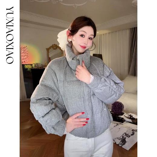 余潇潇【璀璨银河】精致亮丝混纺高温烫钻填充90鸭绒立领短款羽绒服 商品图2