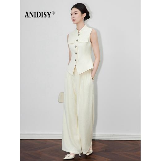 时尚立领单排扣收腰马甲+高腰拉链长裤套装 商品图3